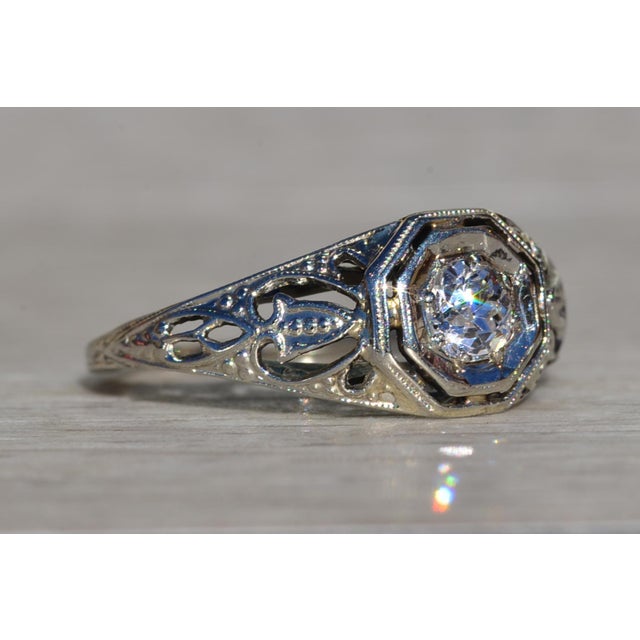 Silver The Paconia: Ladies 18K White Gold Art Deco Diamond Engagement Ring For Sale - Image 8 of 11