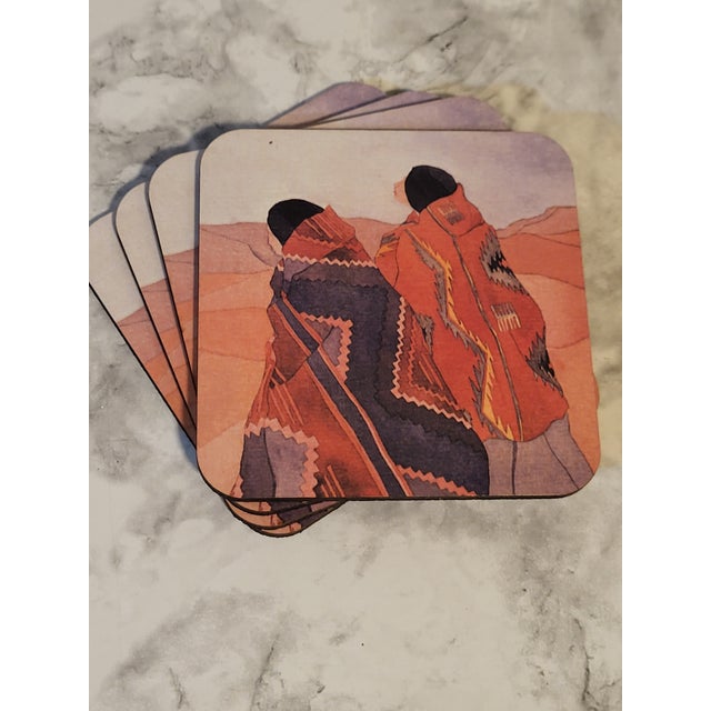 The Out Past Round Rock Coasters by Irene Klar are a modern and ethnic-themed coaster set representing Native Americans...