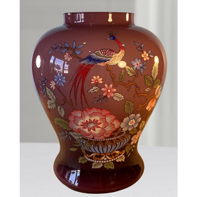Purple Murano Peacock Floral Purple Art Glass Vase For Sale - Image 8 of 18