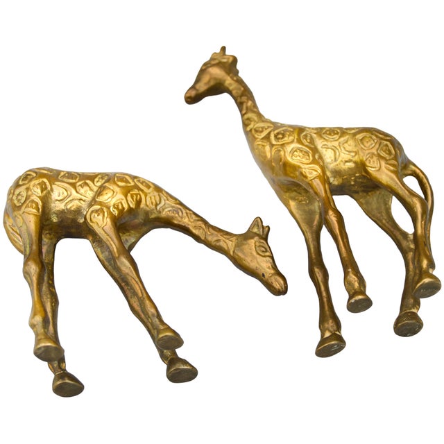 Mid 20th Century Handmade Americana Brass Giraffe Figurines- S/2 For Sale - Image 4 of 6