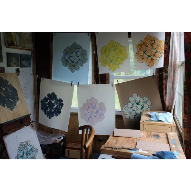 Paper "Tokyo Rose" Contemporary Abstract Red Flower Woodblock Botanical Print by Michelle Farro For Sale - Image 7 of 12