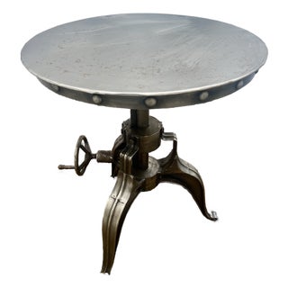 Industrial Steel Table With Hand Crank Wheel Steampunk Adjustable For Sale