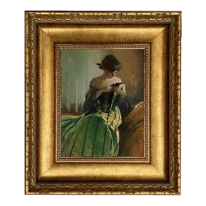 Portrait of Woman in Black and Green Dress Print on Canvas 8x10" Framed