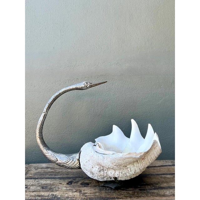 Mid 20th Century Vintage Monumental Metal and Clam Shell Swan Centerpiece For Sale - Image 5 of 12