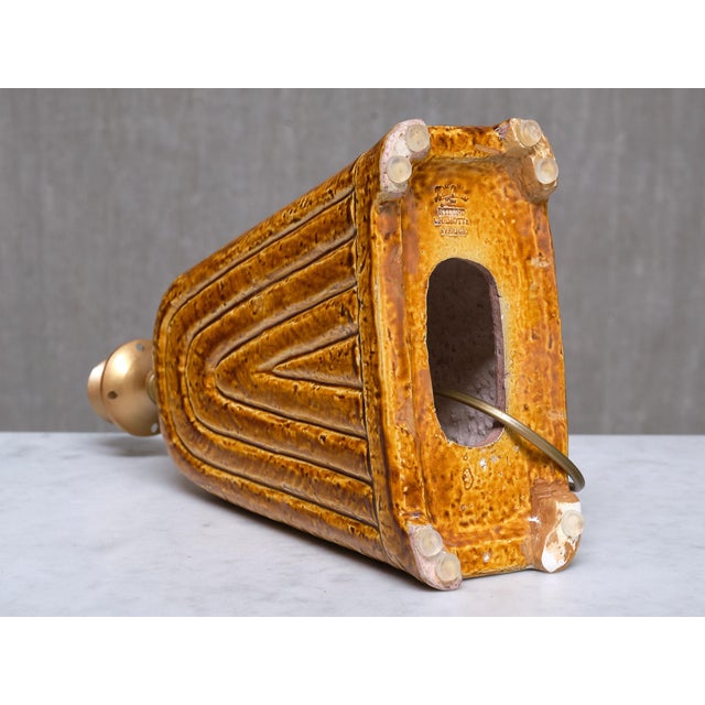Mustard Yellow Chamotte Table Lamp by Gunnar Nylund for Rörstrand, 1950s For Sale - Image 13 of 14