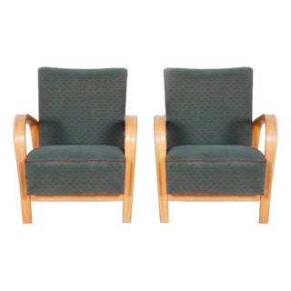 Set of Art Deco Armchairs in Beech and Oak by Jindrich Halabala for Koželka - Kropáček, Czech, 1930s For Sale