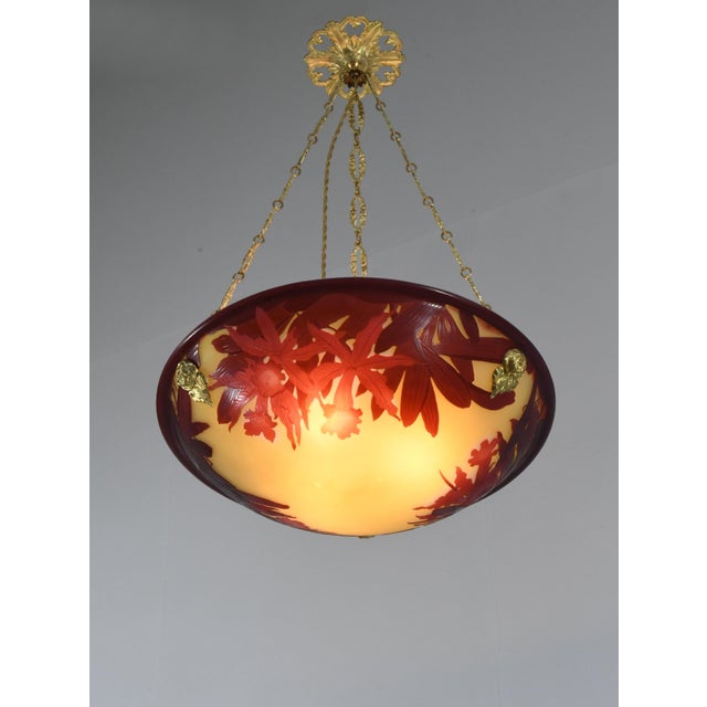 Burgundy Galle French Art Deco Pendant Light 1920s - Large Cameo Glass Bowl For Sale - Image 8 of 18