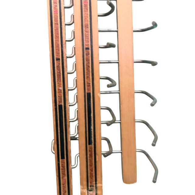 Mid-Century Modern Vintage Tie Scarf Belt Necklaces Wall Mount Organizer Wood Brass 29 Hooks Adjustable For Sale - Image 3 of 8