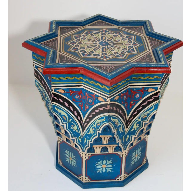 Moroccan Moorish Star Shape Blue Side Table 1960s For Sale - Image 11 of 12