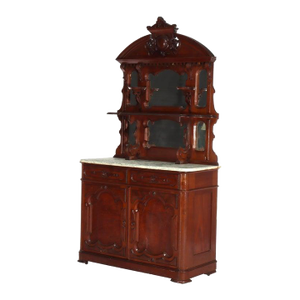 Large Antique Renaissance Revival Walnut, Burl & Marble Mirrored Sideboard C1890