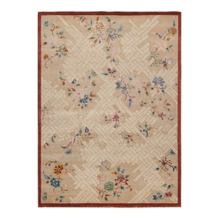 2010s Rug & Kilim’s Chinese Style Art Deco Rug in Beige With Colorful Florals For Sale