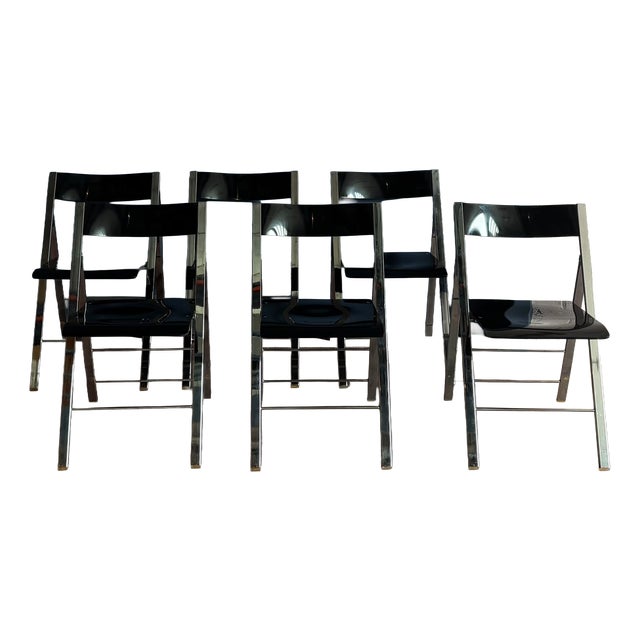 Chrome and Acrylic Folding Chairs, 1980s, Set of 6 For Sale