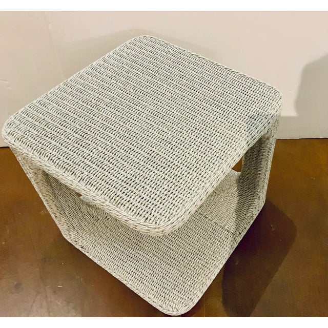 Contemporary Made Goods Organic Modern White Faux Wicker End Table For Sale - Image 3 of 4