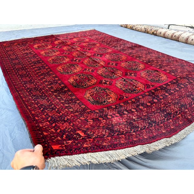 Tribal Red Turkmen Bokhara Hand-Knotted Wool Rug - 7'1" X 9'8" For Sale - Image 3 of 11