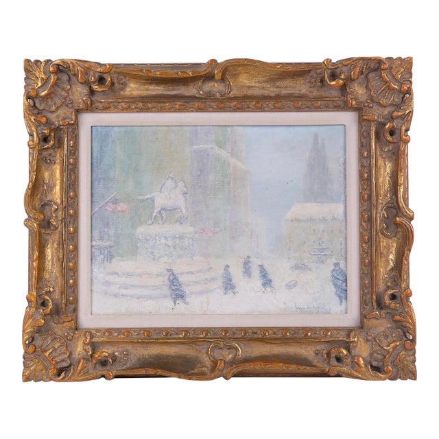 Johann Berthelsen Winter Manhattan Snow Scene, Framed For Sale