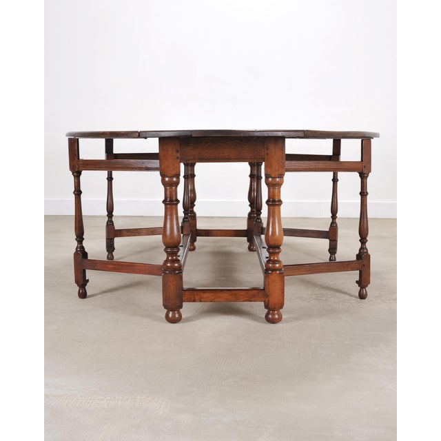 English Georgian Style Oak Drop-Leaf Wake Dining Table 7.5 Ft For Sale In Sacramento - Image 6 of 18