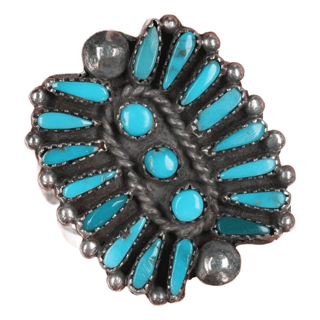 sz7.5 Zuni silver needlepoint turquoise cluster ring For Sale