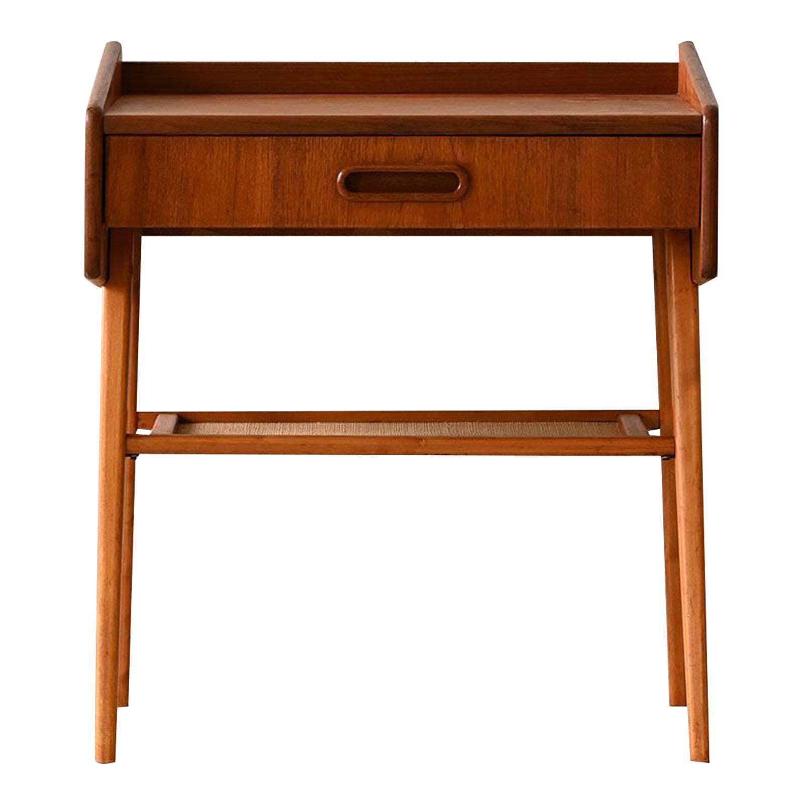 1960s Bedside Table With Rattan Magazine Rack | Chairish