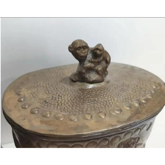Art Deco 1990s Castilian Imports Brass Embossed Monkey Canisters- Set of 2 For Sale - Image 3 of 10