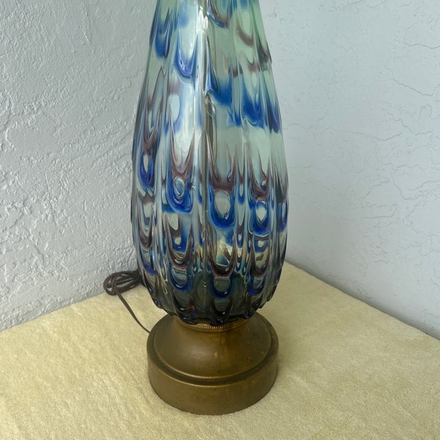 Mid-Century Modern Murano Vintage Blue Venetian Glass Drip Loop Lamp For Sale - Image 3 of 6