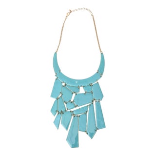 Contemporary Turquoise Enamel and Gilt Chain Bib Necklace For Sale