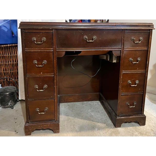 Sligh-Lowry Furniture Co. 1950s Traditional Federal Kneehole Desk and Sewing Desk For Sale - Image 4 of 11