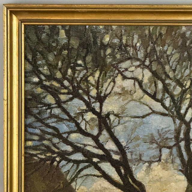 Wood Framed Oil Painting on Canvas by Victor Mullie 'Farmyard Beneath the Trees' For Sale - Image 7 of 16