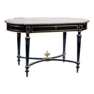 Vintage Wooden Table with Brass Inlates For Sale