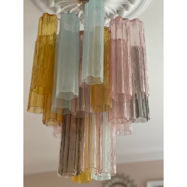 Small Tubular Tutti Frutti Chandelier in Murano Glass For Sale - Image 4 of 6