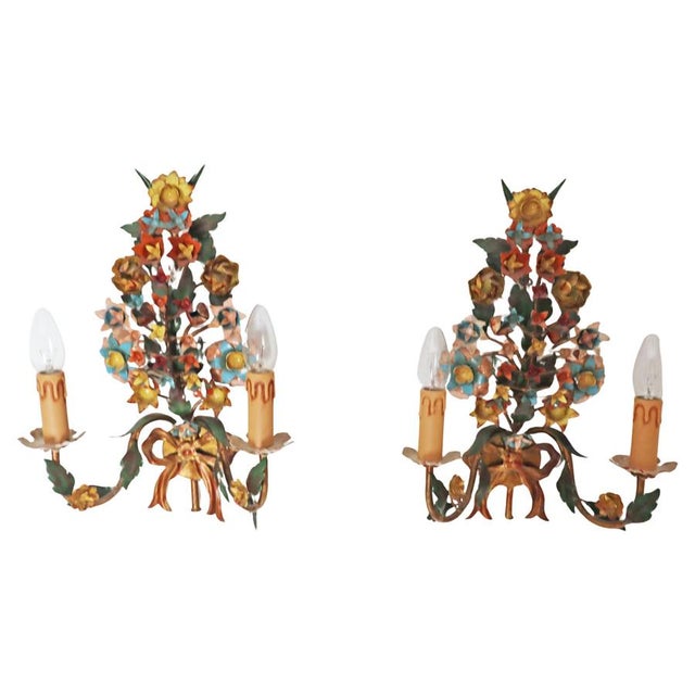 This beautiful pair of Italian wall lights is particularly colorful and romantic. The craftsmanship is hard to find these...