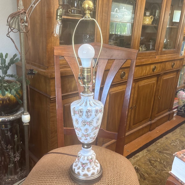 French Country Vintage French Fenton Coin Dot Lamp For Sale - Image 3 of 5