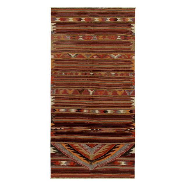 Textile 1940s Vintage Kilim in Red With Multi Hued Geometric Patterns For Sale - Image 7 of 7