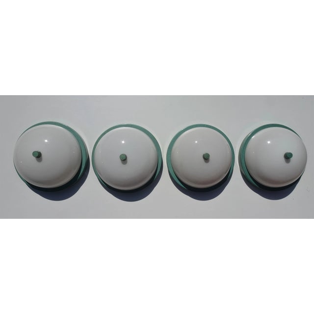 Industrial Metalic Green Lacquered Ceiling Lamp in White Opaline Glass, 1940s For Sale - Image 10 of 12