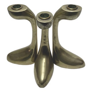 Vintage Brass Candlesticks, 1960s, Set of 3 For Sale