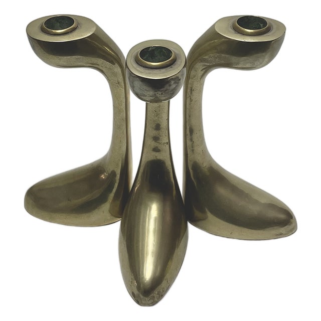 Vintage Brass Candlesticks, 1960s, Set of 3 For Sale
