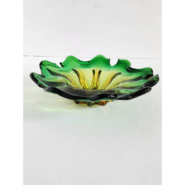 Mid Century Murano Green & Amber Glass Bowl For Sale - Image 4 of 9