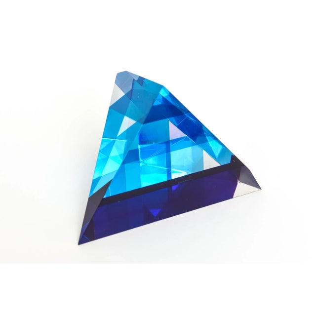 Set of 3 Pyramid Lucite Sculptures in Orange, Sapphire Blue, Purple, Red, 1990's For Sale - Image 9 of 13