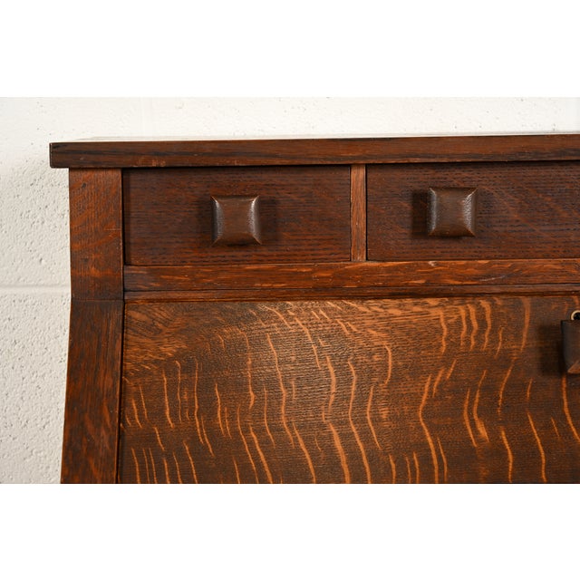 Brown Stickley Brothers Style Antique Mission Oak Arts & Crafts Drop Front Secretary Desk, Circa 1910 For Sale - Image 8 of 17