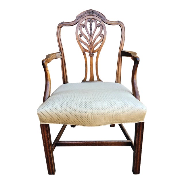 MId 18th Century George III Mahogany Shield Back Upholstered Armchair For Sale