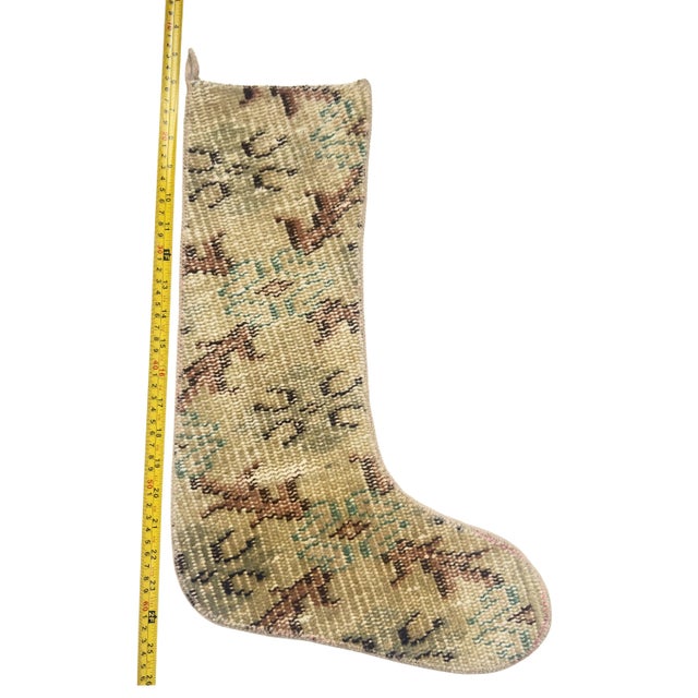 Textile Vintage Kilim Christmas Stocking, Sage Green Handwoven Wool Boho Xmas Decor, One of a Kind Turkish Rug Stocking, Rustic Holiday Gift For Sale - Image 7 of 7