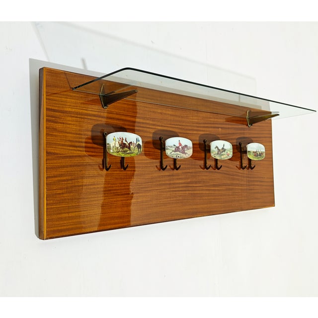 Metal Wall-Mounted Coat Rack with Glass Shelf and Brass Accessories, 1960s For Sale - Image 7 of 13