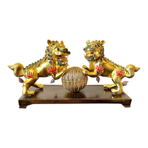 Gold Gilt Cloisonné Filagree Foo Dogs
