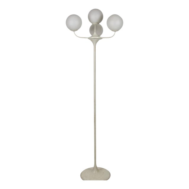 Mid-Century Space Age White 4-Arm Floor Lamp attributed to Max Bill for Temde, 1960s For Sale