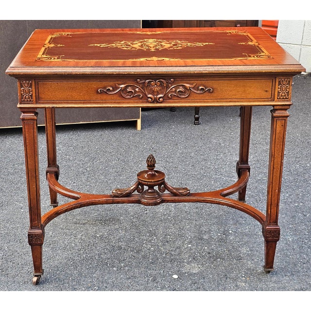 Late 19th Century 19th Century Louis XVI Style Kingwood & Walnut Marquetry Stretcher Center Table For Sale - Image 5 of 11