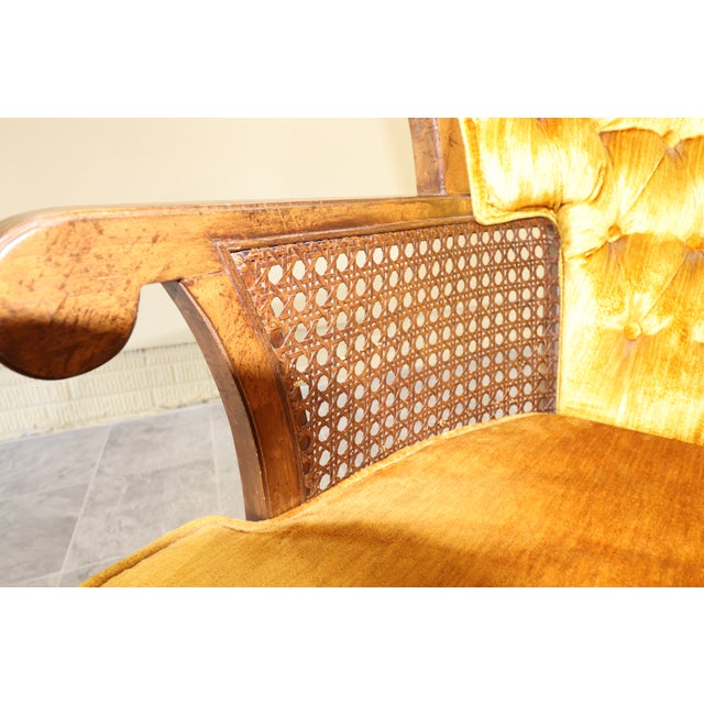 Pair of Monumental 1970s Cane and Gold Velvet Horseshoe Wingback Chairs For Sale - Image 15 of 17