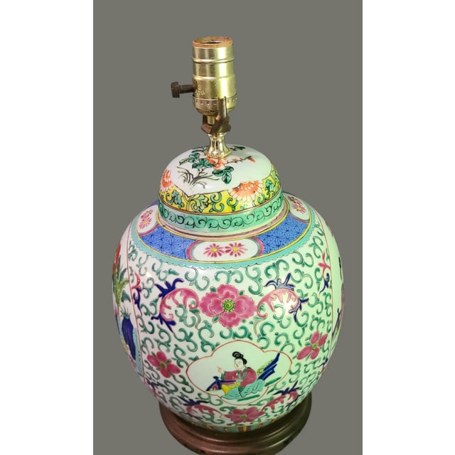 Vintage Asian Figural Famille Rose Ginger Jar Table Lamp For Sale - Image 10 of 12