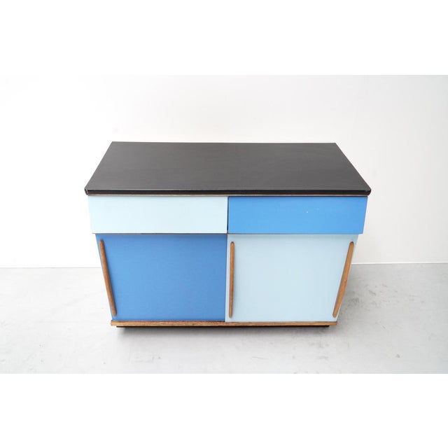 1950s Belgian Blue 2-Tone Kitchen Cabinet by Willy van der Meeren for Tubax, 1950s For Sale - Image 5 of 11