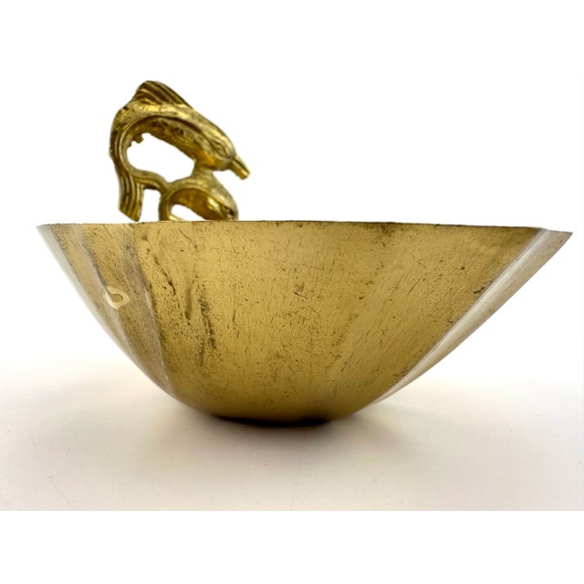 Metal Vintage 1960's Mid-Century Swimming Dolphins Brass Trinket Dish For Sale - Image 7 of 8