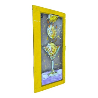 Popi Cotrell Lemon Martini Painting on Glass Window, Framed For Sale