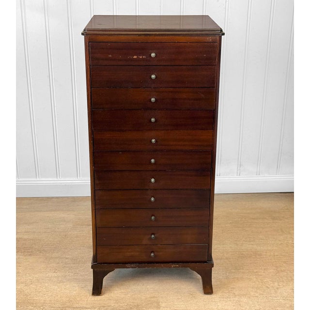 Antique Traditional Mahogany 11-Drawer Sheet Music File Cabinet For Sale - Image 4 of 13